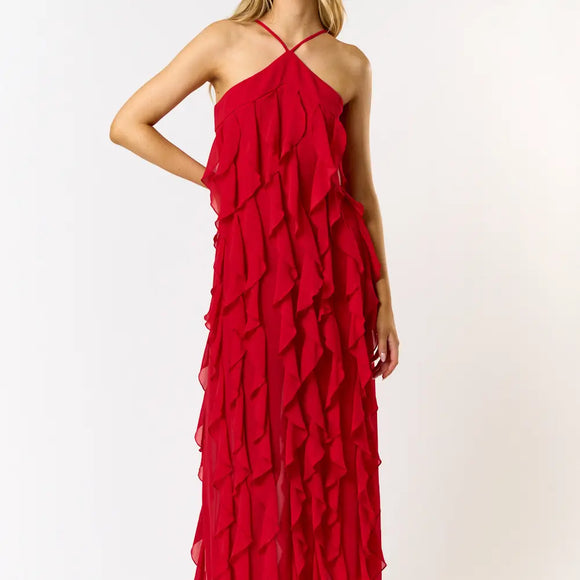 Halter Ruffle Maxi Dress - Greige Goods