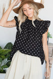 Ruffle Neck & Shoulder Print Blouse - Greige Goods