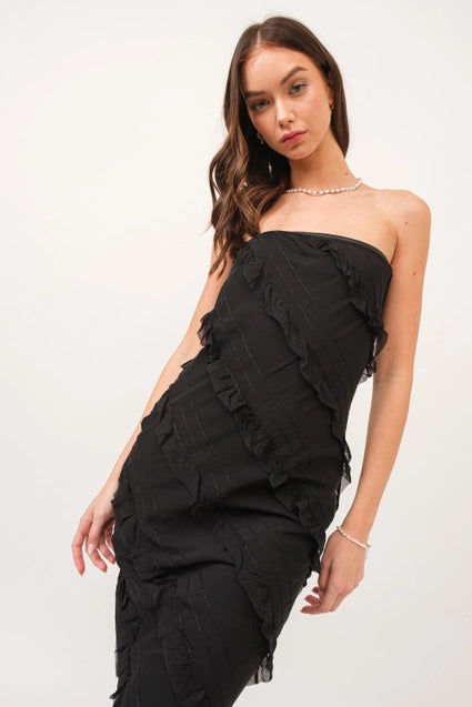 Black Asymmetrical Ruffle Maxi - Greige Goods
