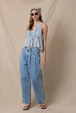 Sheer Tie Lace Ruffle Top - Greige Goods