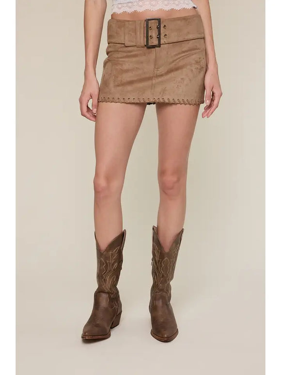 Suede Buckle Mini Skirt