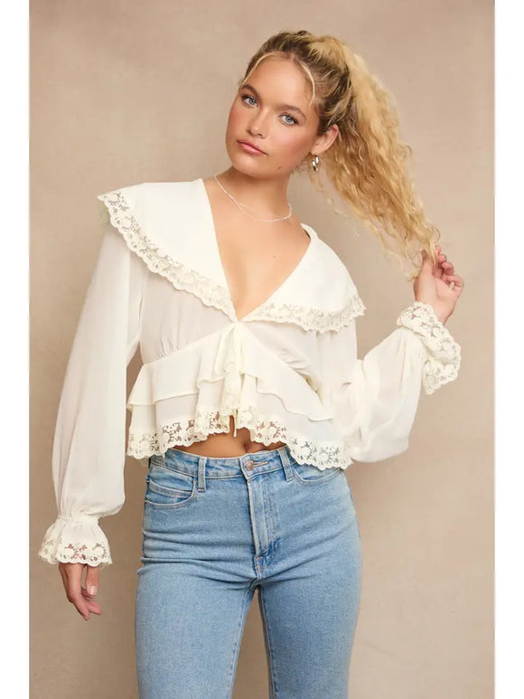 Chiffon Top W/ Lace Detail