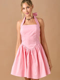 Halter Neck Tiered Mini Dress - Greige Goods