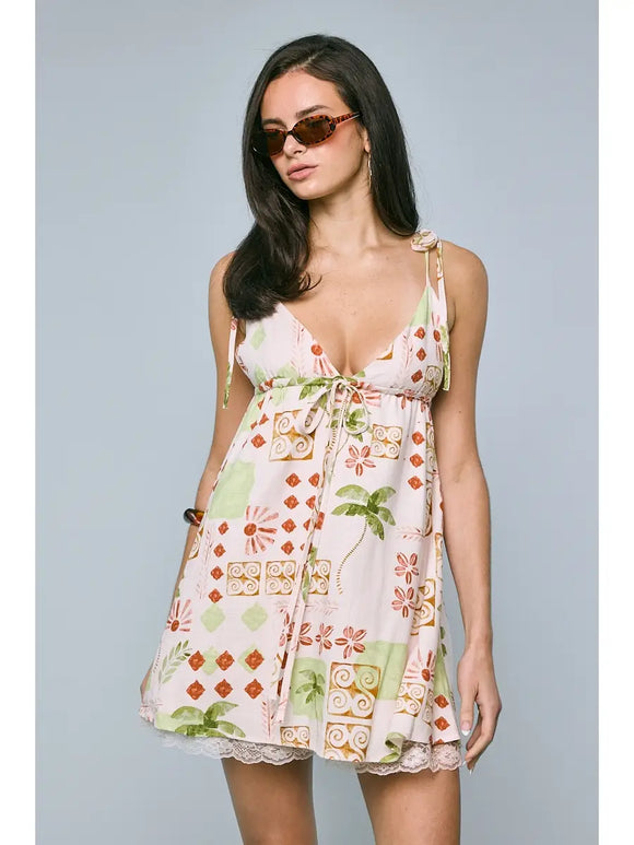 Palm Tree Strap Mini Dress - Greige Goods