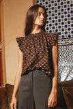 Ruffle Neck & Shoulder Print Blouse - Greige Goods