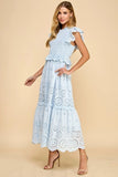 Eyelet Lace Scalloped Midi Dress - Greige Goods