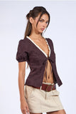 Floral Embroidered Tie Blouse - Greige Goods