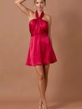 Pleated Halter Neck Mini Dress - Greige Goods