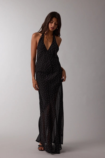 Sheer Halter Polka Dot Maxi
