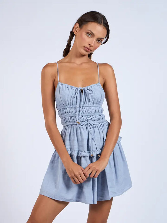Front Tie Strap Smocked Mini - Greige Goods
