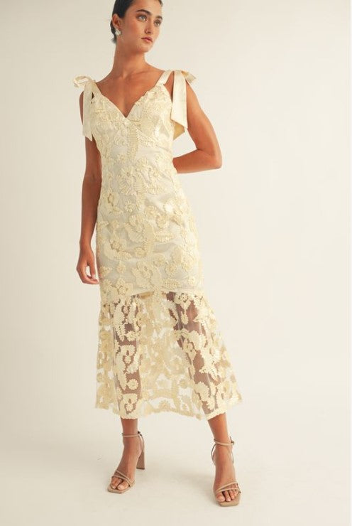 Shoulder Tie Midi Dress - Greige Goods