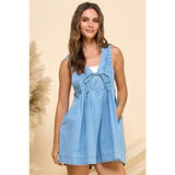 Pleated Denim Romper - Greige Goods
