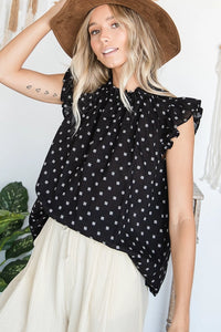 Ruffle Neck & Shoulder Print Blouse - Greige Goods