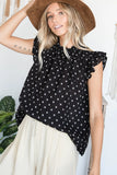 Ruffle Neck & Shoulder Print Blouse - Greige Goods