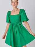 Ruffle Square Neck Mini Dress - Greige Goods