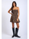 Leopard Smocked Bubble Hem Mini - Greige Goods