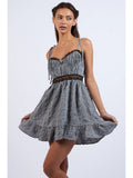 Checkered Lace Trim Mini Dress - Greige Goods