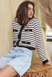 Button Closure Stripe Crop - Greige Goods