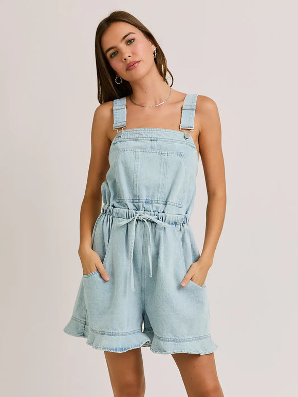 Ruffle Hem Denim Romper