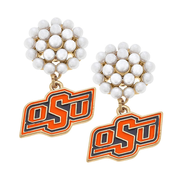 OSU Logo Pearl Cluster Enamel Earring