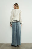 Embroidered Bow Tie Peplum - Greige Goods