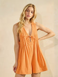 Pleated Tie Denim Romper