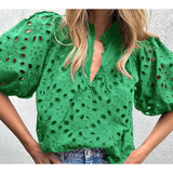 Flower Embroidered Blouse - Greige Goods