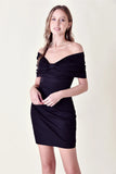 Retro Off Shoulder Bow Dress - Greige Goods