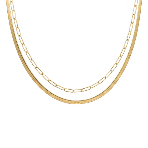 Herringbone Layered Necklace - Greige Goods
