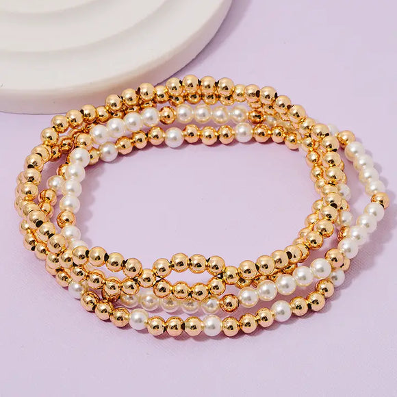 Metallic & Pearl Beaded Bracelet Set - Greige Goods
