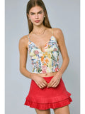 Abstract Sweetheart Smocked Crop