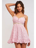 Checkered Lace Trim Mini Dress - Greige Goods