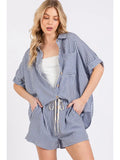 Checker Button Down Shorts Set