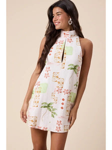 Vintage Turtle Neck Cutout Plain Mini Dress