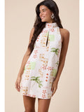 Vintage Turtle Neck Cutout Plain Mini Dress