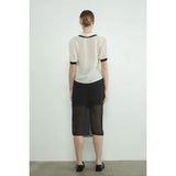 Contrast Collar Blouse - Greige Goods