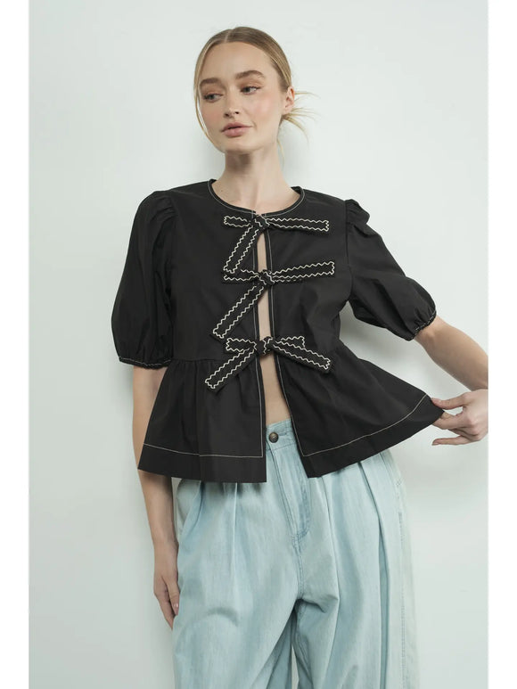 Embroidered Peplum Blouse - Greige Goods
