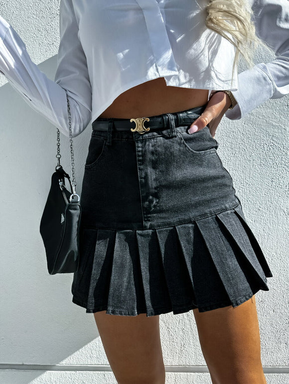 Pleated Denim Skirt - Greige Goods