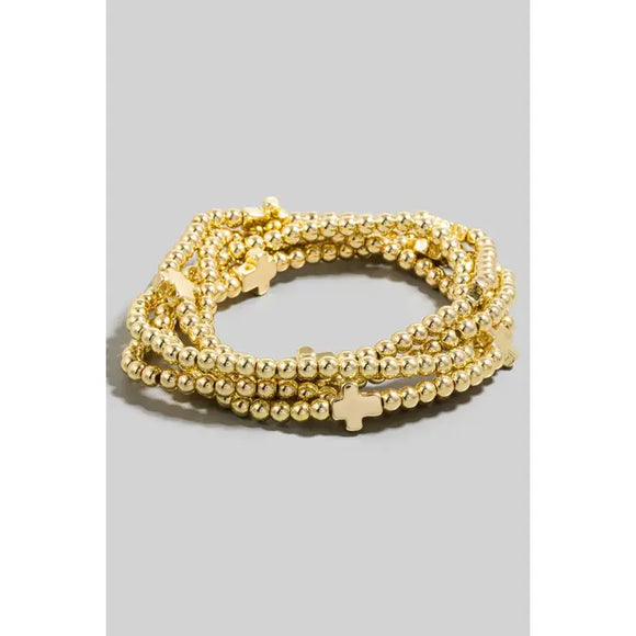 Cross Beaded Bracelet Set - Greige Goods