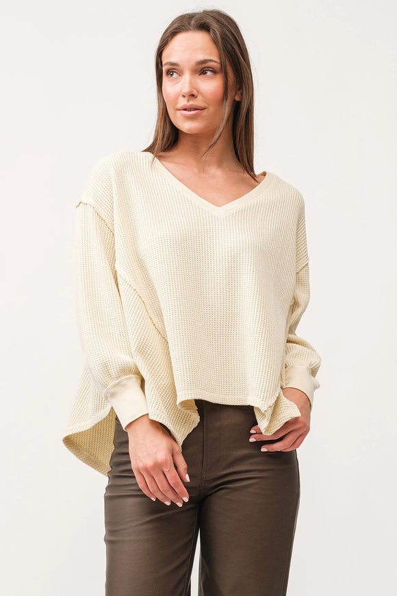 Mira V-Neck Oversized LS - Greige Goods