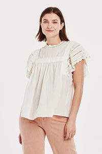 Edith Lace Detail Top - Greige Goods