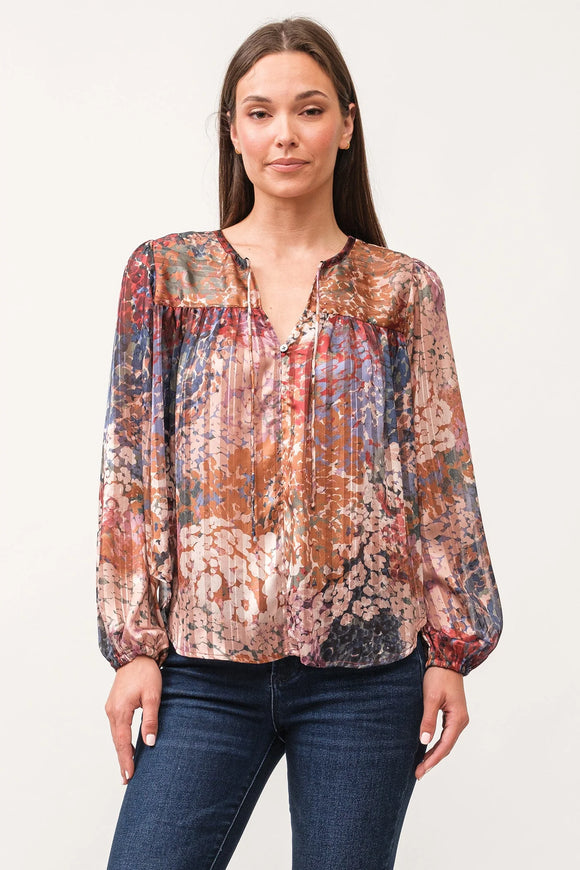 Alessia V-Neck LS Blouse - Greige Goods
