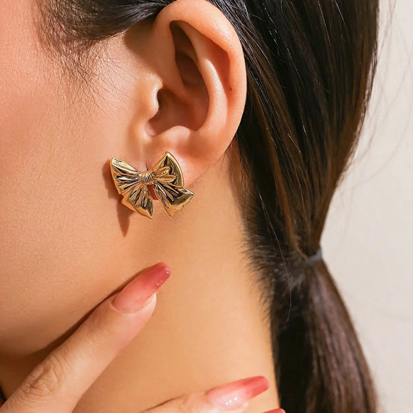 Sweet Bow Collection - Small Gold Bow Earring - Greige Goods