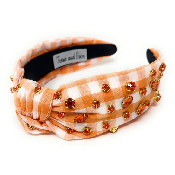Gingham Jeweled Knot Headband - Greige Goods
