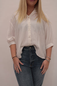 Textured High Low Round Neck Shirt - Greige Goods