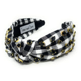 Black Gingham Jeweled Knot Headband - Greige Goods