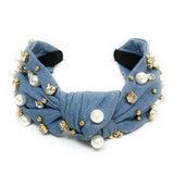 Pearly Denim Knot Jeweled Headband - Greige Goods
