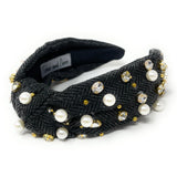 Dark Gray Plaid Knot Jeweled Headband - Greige Goods