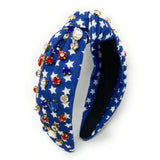 White Stars Blue Jeweled Knot Headband - Greige Goods