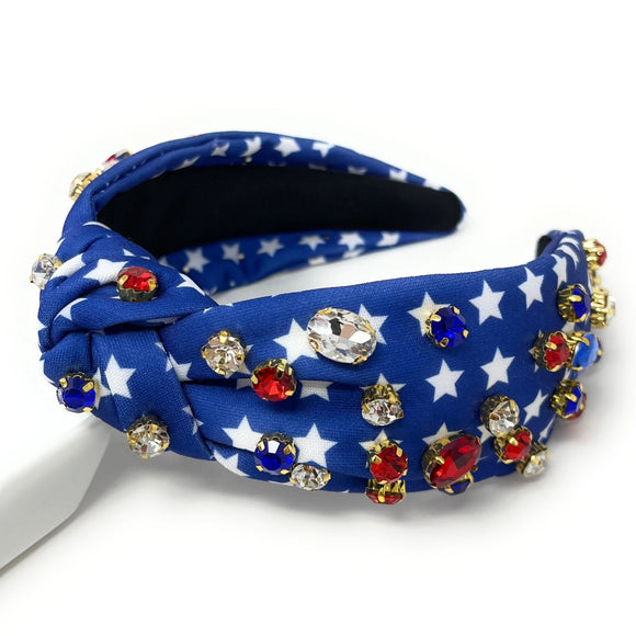 White Stars Blue Jeweled Knot Headband - Greige Goods